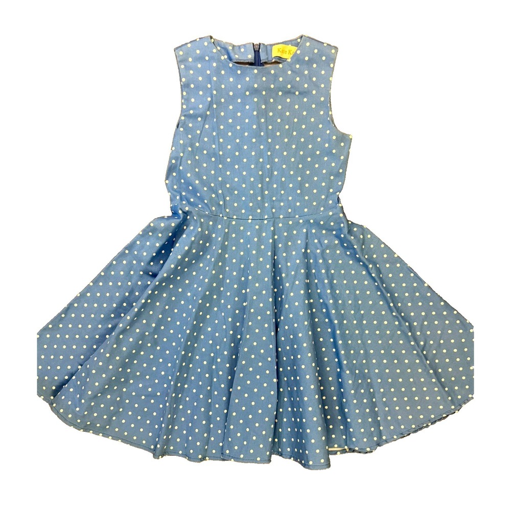 Girls Dress Size‎ 6 7 A Line Blue Polka Dot Party Classic Style 50's Costume